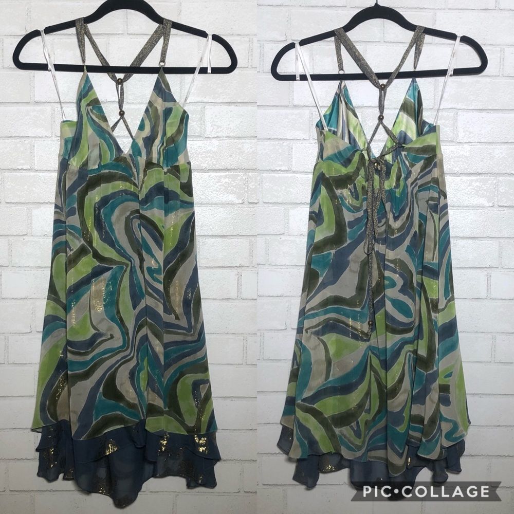 LaRok Silk + Glitter Printed Flowy Dress